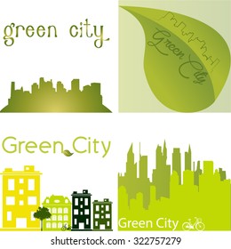 Set of green backgrounds with clean cities