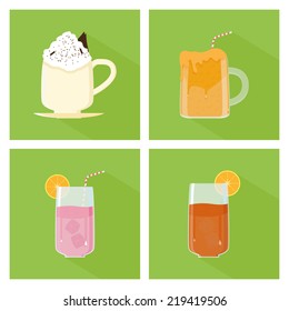a set of green backgrounds with different drinks and beverages