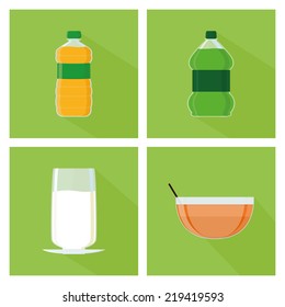 a set of green backgrounds with different drinks and beverages