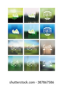 Set of green backgrounds with text for earth day