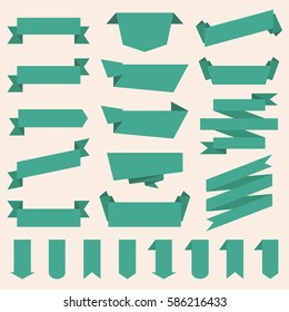 set of green badges , labels and ribbons. flat design decoration. vector illustration.