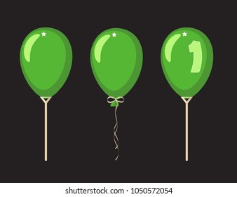 Set of green balloons. Vzdushny bead with tsyfra. Balloons on a stick and on a rope. Set for a holiday