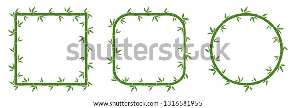 緑の竹枠と葉 ベクターイラスト 竹の茎 竹枠 のベクター画像素材