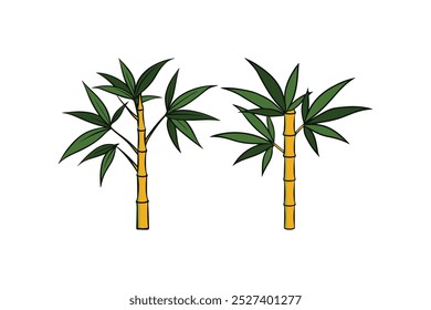 Set of green bamboo plants and isolated leaves, vector illustration for nature-inspired design
