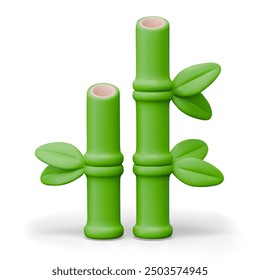 Set of green bamboo stems with leaves. Natural components in realistic style