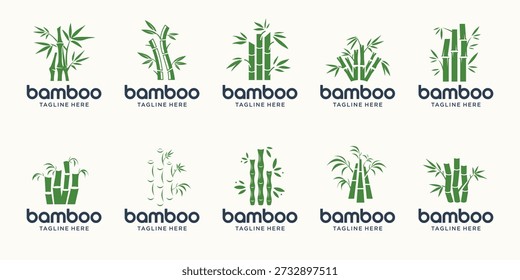 Conjunto de logotipos de árboles de bambú verde. Árbol de hojas de bambú Vector de crecimiento Inspiración.