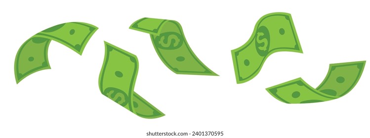 set of green banknote flying