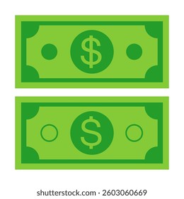 Set of green banknote.USD money currency bill.Payment, purchase, fund, savings symbol.Flat vector graphic illustration isolated on white background .