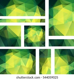 Set of green banner templates with abstract background. Modern vector banners with polygonal background
