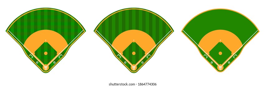 set of green baseball fields with marking lines. Team sports. Active lifestyle. American national sport. Vector