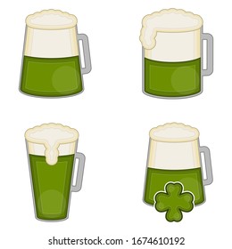 Set of green beer mugs with foam - Vector
