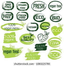 Set of green bio, ecology, organic logos and icons, labels, tags and elements.