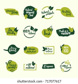 Set of green bio, ecology, organic logos and icons, labels, tags and elements. 