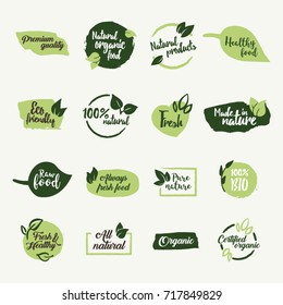 Set of green bio, ecology, organic logos and icons, labels, tags and elements. 