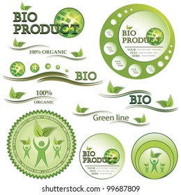 Set of green bio and organic badges and labels. Vector illustration