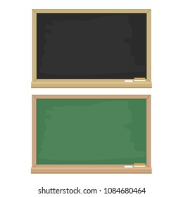 set of green and black blackboard with wooden frame, flat design for education concept, stock vector illustration