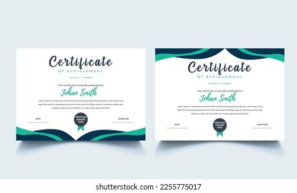 Set of Green and Black color Certificate of Appreciation template, certificate of achievement, awards diploma template