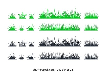 Set of green and black grass silhouettes with different lengths and flower buds, suitable for environmental and landscape designs