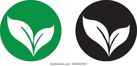 Set von grünen und schwarzen Blatt-Icons. Blätter von Bäumen und Pflanzen. Verlässt das Symbol. Kollektion grün und schwarz Blatt. Elemente Design für Natur-, Öko-, Bio-, Vegan-Etiketten. Vektorillustration. EPS 10