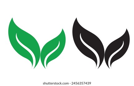 Set of green and black  leaf icons. Leaves of trees and plants. Leaves icon. Collection green and black leaf. Elements design for natural, eco, bio, vegan labels. Vector illustration. EPS 10