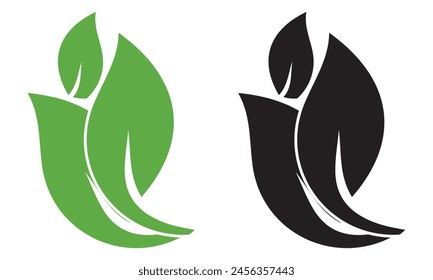 Set of green and black  leaf icons. Leaves of trees and plants. Leaves icon. Collection green and black leaf. Elements design for natural, eco, bio, vegan labels. Vector illustration. EPS 10