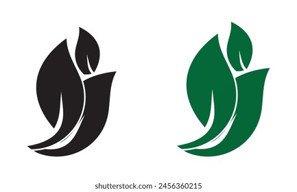 Set of green and black  leaf icons. Leaves of trees and plants. Leaves icon. Collection green and black leaf. Elements design for natural, eco, bio, vegan labels. Vector illustration. EPS 10