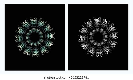 Set of green and black leaf mandala vector illustrations. Modern geometric decorative patterns for art, backgrounds, prints, textiles, wallpapers, and creative design projects with a botanical design.
