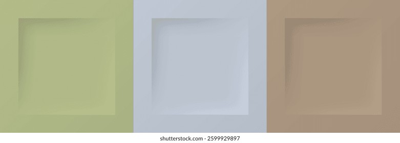 Set of green, blue and coffee color frame design. Abstract 3D geometric realistic background collection