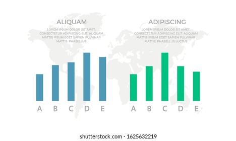 Set of green and blue elements for infographic with world map presentation slides