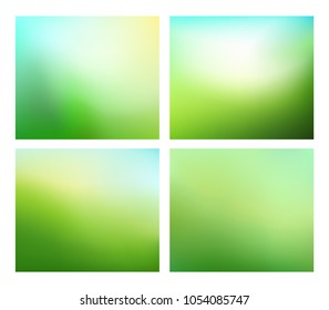 Set of green and blue nature background. Blurred gradient backdrop. Vector illustration. Ecology concept for your graphic design, banner or poster.