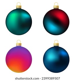 Set of green, blue and rainbow Christmas tree toy or ball