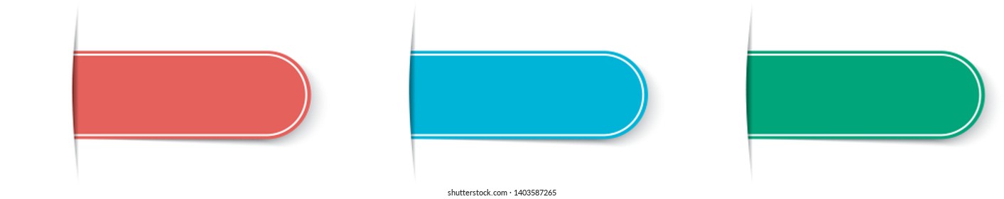 set of green, blue and red bookmark vector banner with shadow