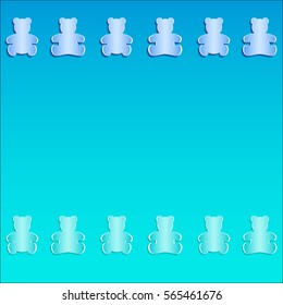 Set of of green and blue Teddy Bears cut out from paper. Vector illustration with open space for text. Paper cutout art style