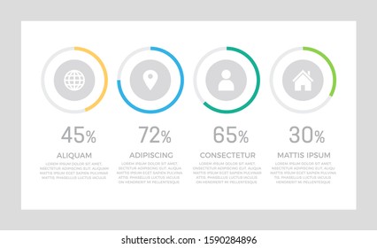 Set of green and blue, turquoise, orange elements for infographic presentation slides with charts, graphs, circles.