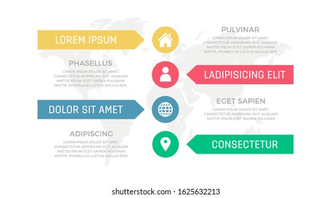 Set of green and blue, yellow, red elements for infographic with world map presentation slides