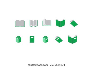 set of green book icons. Open book. Closed book. Vector book arrangement.