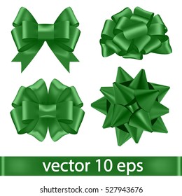 Set of green bows.Vector decorative elements of the tape. Holiday decorations.