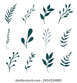 Set of green branches on a white background.