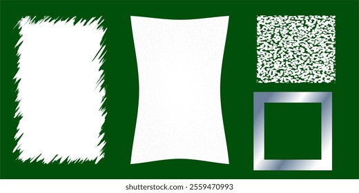 Set of Green Brush Painted and Dirty Texture Background, Banner and Photo Frame on White Background, Watercolour Design, Dirty Texture. Trendy Brush Stroke, Vector illustration.
