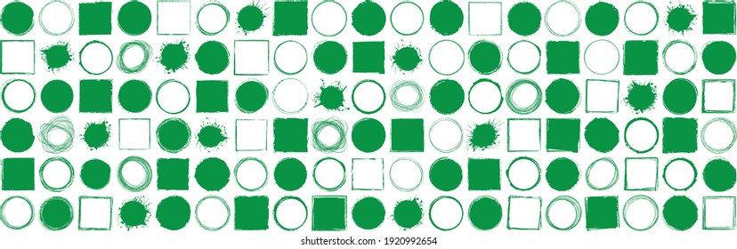  set of green brush painted ink stamp banner on white background