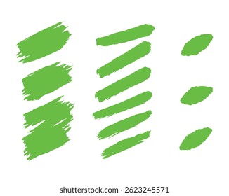 Set of Green Brush Strokes or Hand Drawn Brushes Clipart Vector Illustrator EPS Fully Editable File,– Grunge Paint Texture Designs