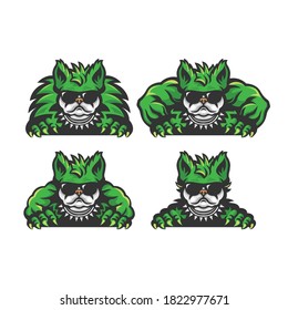 set of green bulldog cartoon. monster concept.  vector illustration