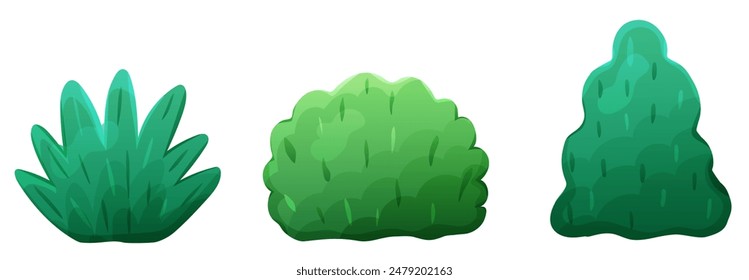 Set with green bush for garden or forest landscape