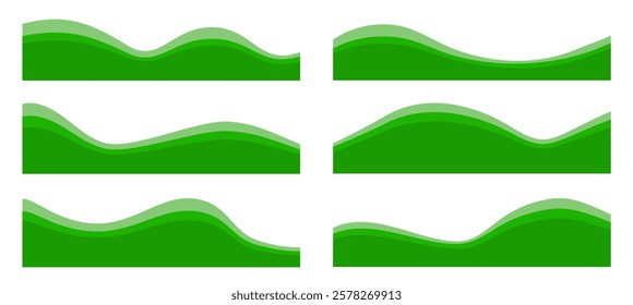 Set of green bush separator footers, modern dividers shapes for bottom of the page website