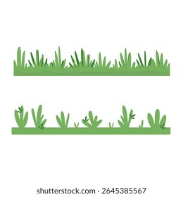 Set of Green Bushes and Grass Border Vector – Nature Silhouette Landscape Element