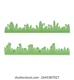 Set of Green Bushes and Grass Border Vector – Nature Silhouette Landscape Element