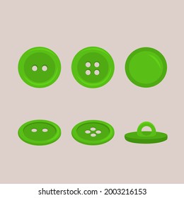 Juego de botones verdes para la ropa aislada en el fondo gris. Ilustración vectorial.