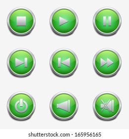 set green buttons for media player with shadow