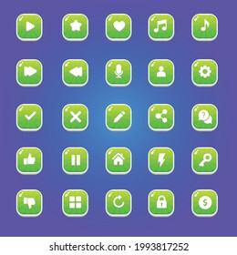 Set of Green buttons for mobile games. UI elements.GUI to build 2D games. Vector. Can be used in the production of mobile, web or video games.