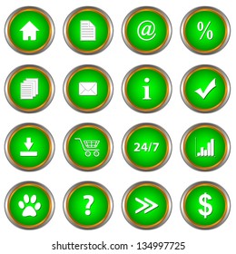 Set of green buttons on a white background